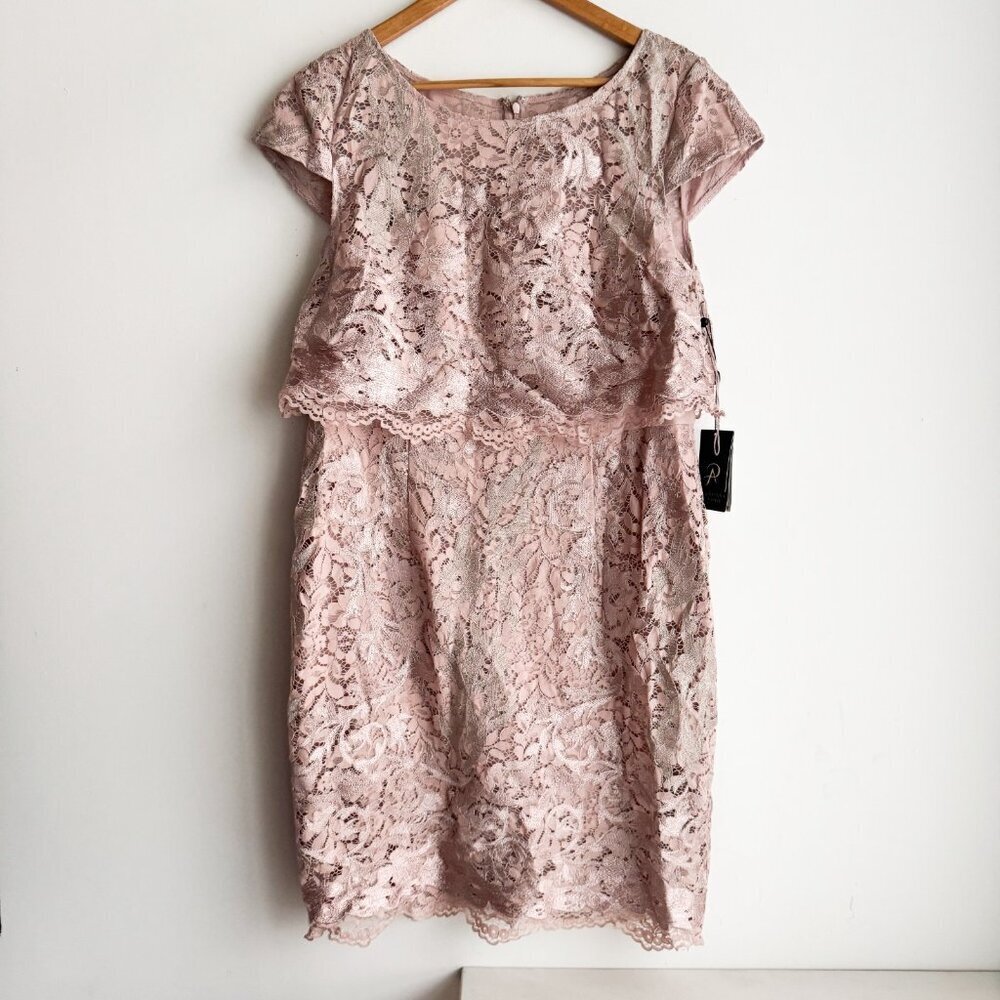 adrianna papell Nude Beige Pink Lace Overlay Bodycon Dress 16 - Picture 2 of 5
